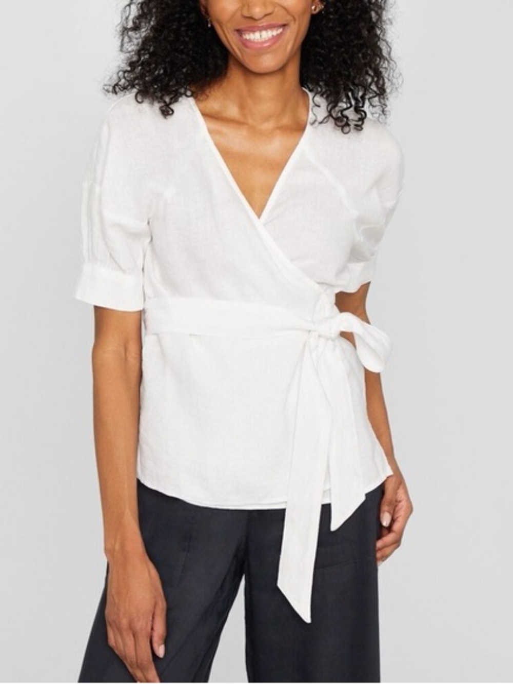 Club Monaco White Wrap Tie Short-Sleeve Women's Top